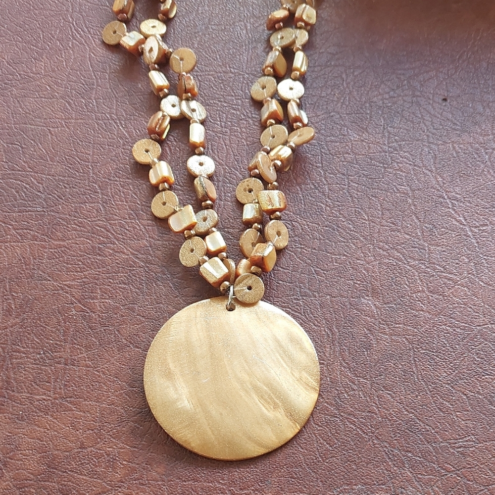 Boho Mother of Pearl / Shell & Wood Bead Multi-Strand Statement Necklace